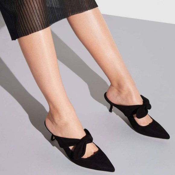 M.Gemi The Lasso Black Suede Tie Kitten Heels